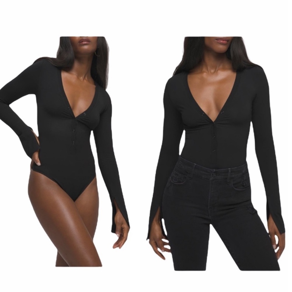 NWT Good American Deep V Henley Thong Bodysuit